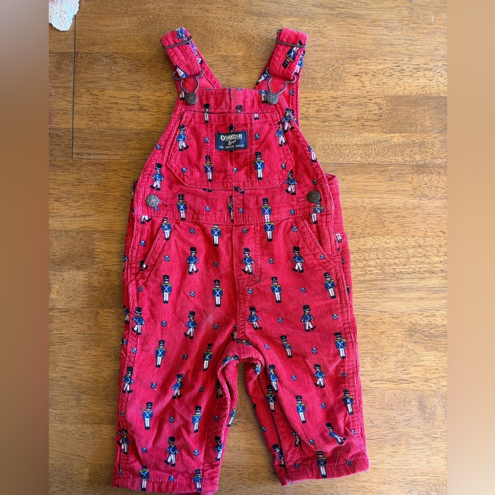 OshKosh B'gosh Red Corduroy Overalls with Toy Soldier Print